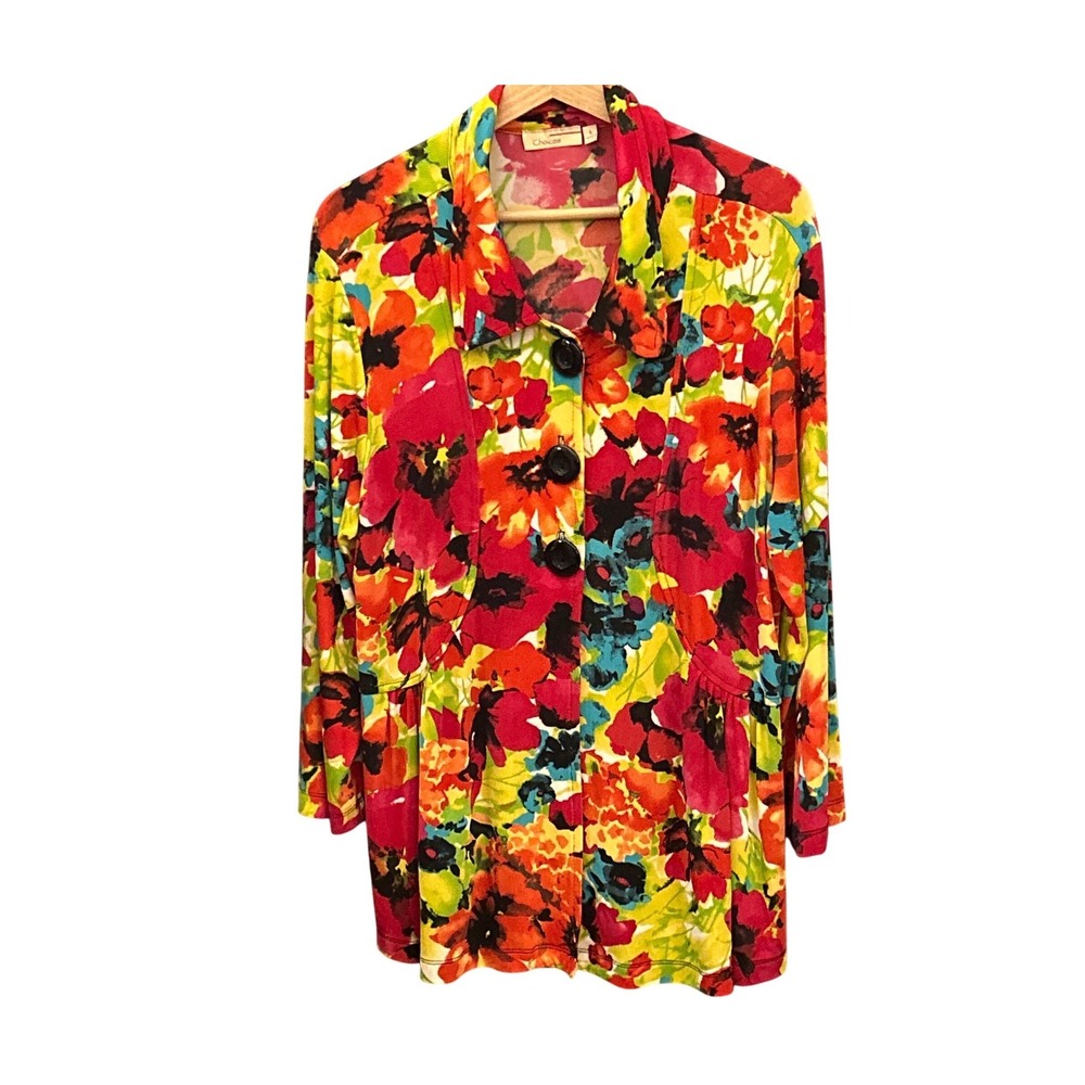 90s Choices Floral Cardigan Jacket Maximalist Art To Wear Eclectic Bold Print L